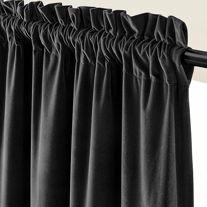 Lazzzy Velvet Blackout Curtains Thermal Insulated Room Window Drapes Super Soft Luxury Curtains for Living Room Bedroom Rod Pocket 2 Panels, Black, 52" W x 120" L