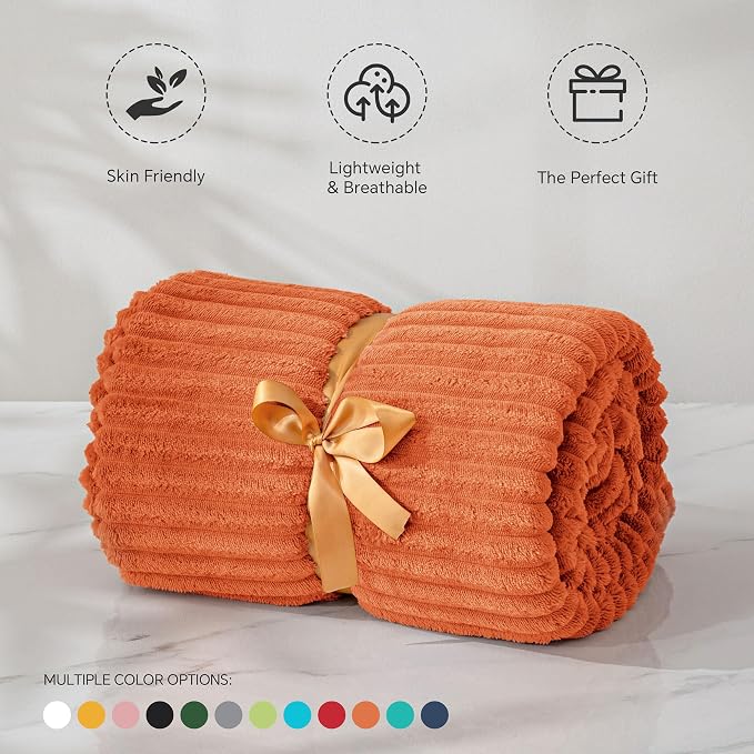 BEDELITE 3D Ribbed Burt Orange Fall Throw Blanket - Image 3