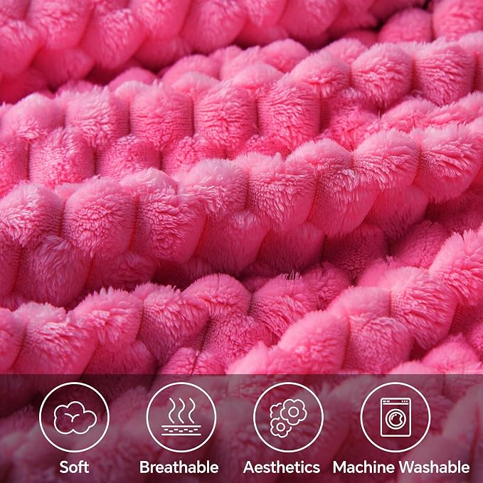 BEDELITE Hot Pink Twin Blanket for Couch, Soft Cozy Gifts for Women, 60*80 | 3D - Image 3