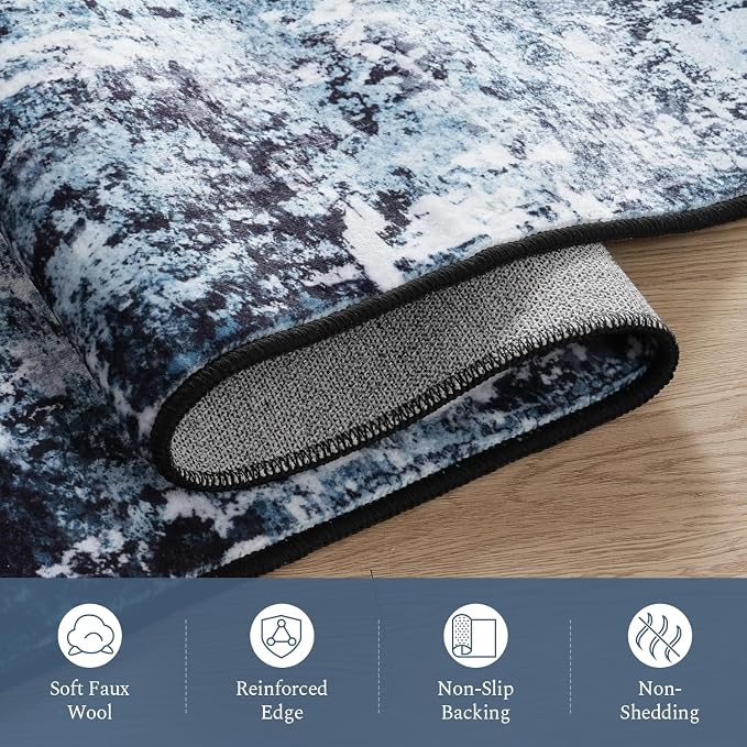 Rugflix 7x10 Area Rugs for Living Room, Washable Navy Blue Dark Large Rug | - Image 7