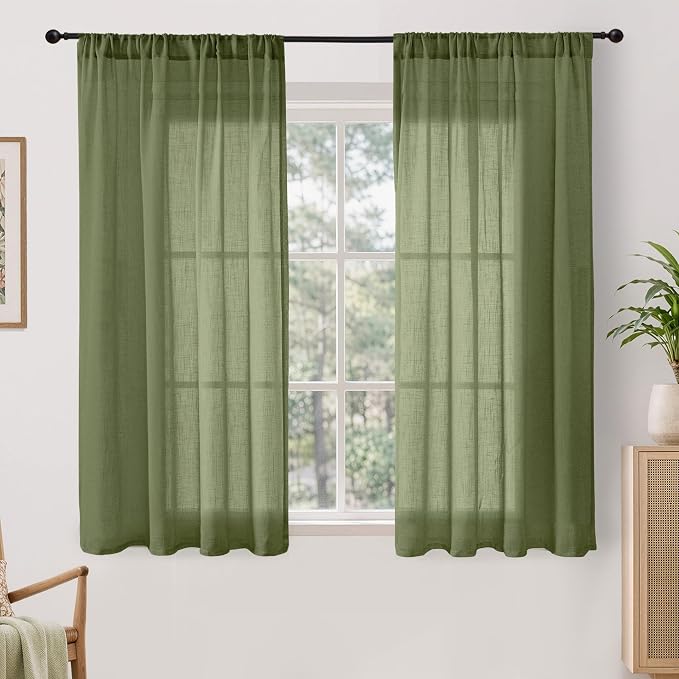BGment Green Linen Curtains 48 Inches Long by BGment