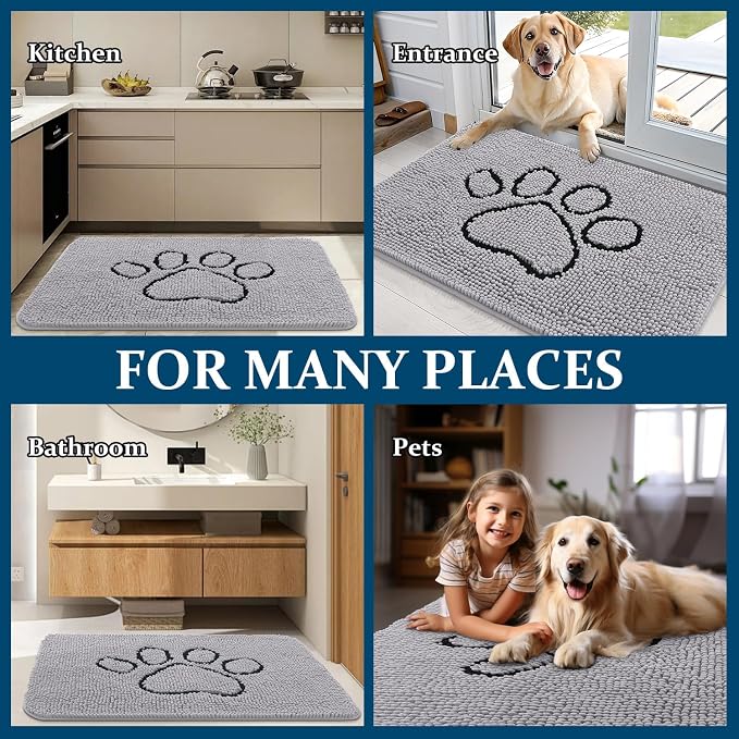 OLANLY Dog Door Mat for Muddy Paws 48x30, Paw Print Design Chenille Mud Mat | - Image 8