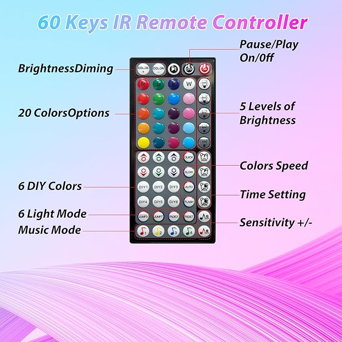 Led Lights for Bedroom 400ft Music Sync Color Changing Led Strip Lights with 60 Key Remote and App Control RGB Led Light Strip for Home Party Room Decoration
