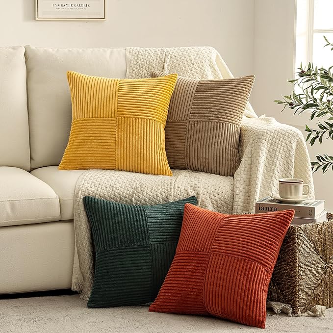 MIULEE Fall Green Rust Throw Pillow Covers 20x20 Inch Set of 4 Boho Farmhouse - Image 3