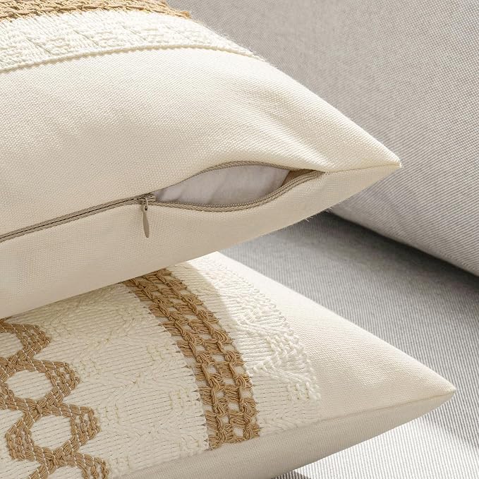 MIULEE Set of 2 Neutral Boho Decorative Pillow Covers 18x18 Inch | Farmhouse - Image 5