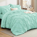 Bedsure Queen Comforter Set Mint Green - Bed in a Bag Queen Size Bedding 7 Pieces, GentleSoft™ Pintuck Bed Set Gift for Family, Pinch Pleat All Season Comforter with Sheets, Pillowcases & Shams