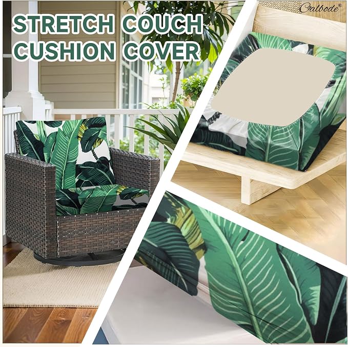CALBODE 12 Pcs Stretch Outdoor Seat Cushion Covers, Monstera | Washable - Image 3