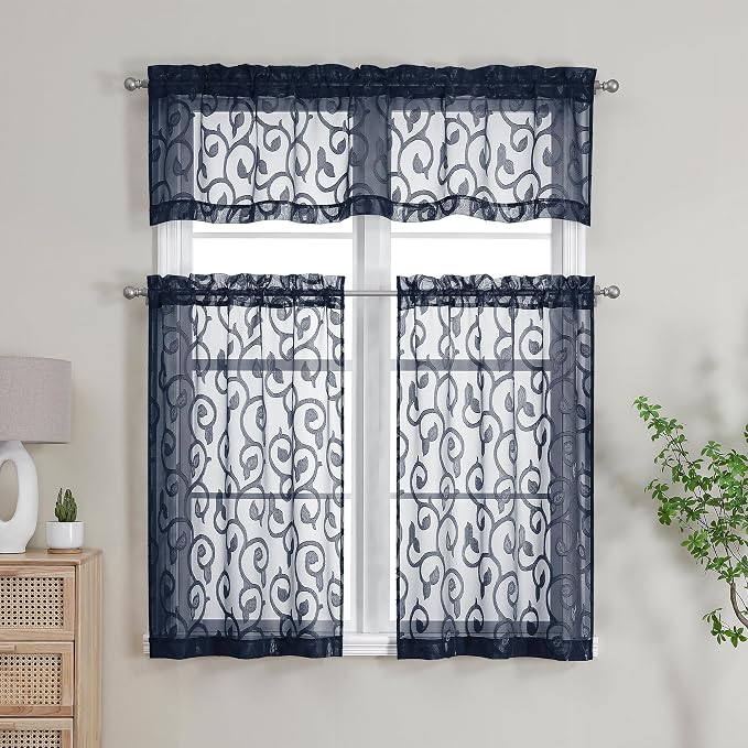 Curtain, Furman Navy Blue, 24 Inch Length, 2 Panels Set, Light Filtering - Image 7