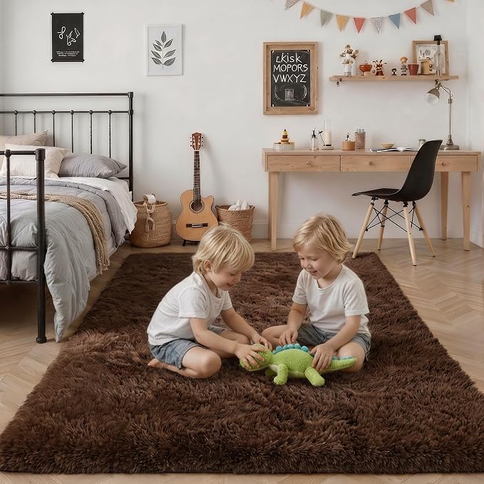 9x12 Area Rug Living Room Bedroom: Fluffy Plush Shag Carpet Brown | - Image 7