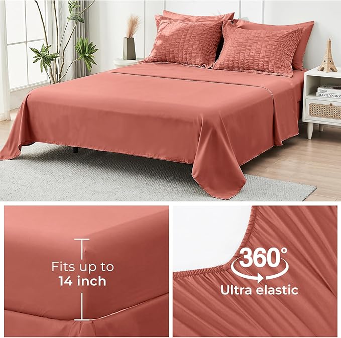 HYMOKEGE Coral Twin XL Comforter Set Seersucker 5 Pieces, All Season Luxury Bed in a Bag for Bedroom, Bedding Set with Comforter, Sheets, Pillowcase & Sham