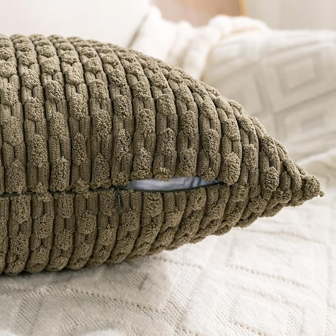 Set of 4 Olive Green Decorative Throw Pillow Covers 12x20 Inch Corduroy Pillow - Image 5