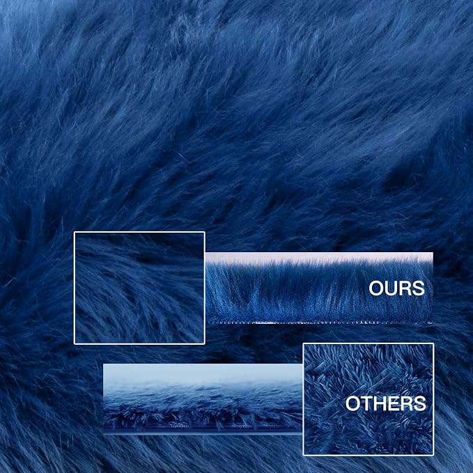 SERISSA 2x6 Fluffy Dark Blue Faux Fur Area Rug - Image 3