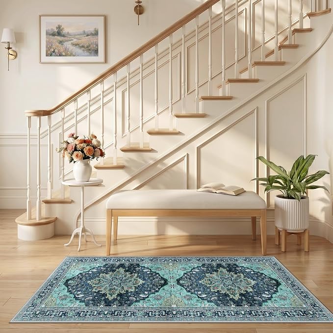 RELEANY Washable Area Rug, Runner 2'6"x5', Teal | Non-Slip, Water Repellent - Image 2