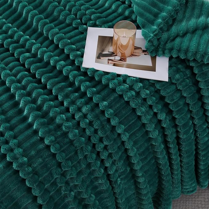 Teal Throw Blanket for Couch Sofa 50x60 inches Striped Design | Fleece Blankets - Image 4