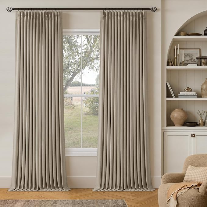 Deep Flax Pinch Pleated Blackout 102 Inch Bedroom Curtains Dual Layer | by Twodrapes