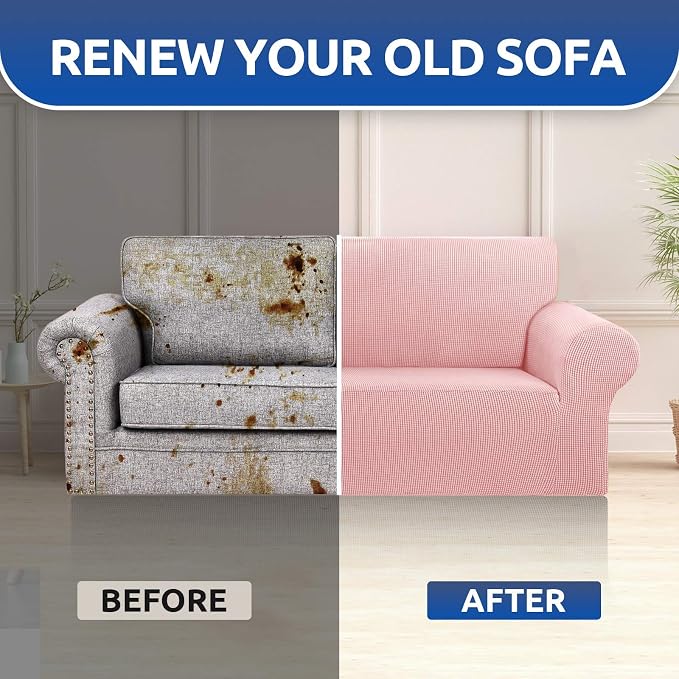 Stretch Loveseat Couch Cover, 2 Cushion Couch Slipcover, Dusty Pink | 1-Piece - Image 7