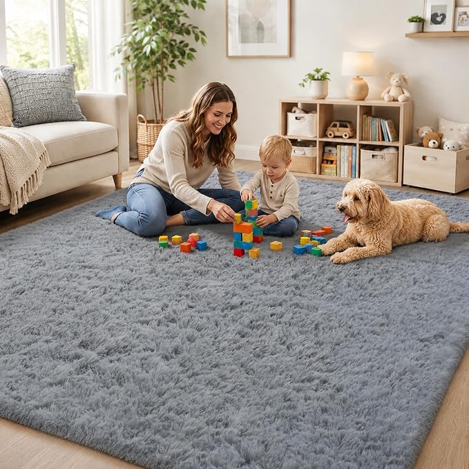 PLHXFR 4x6 Area Rugs Living Room: Fluffy Bedroom Rug Shag Carpet Grey | Upgrade - Image 9