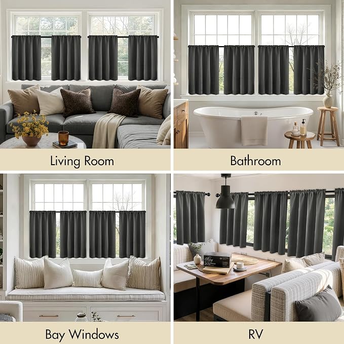 MIULEE 4-Panel 36 Inch Blackout Kitchen Tier Curtains Over Sink Dark Grey | - Image 6