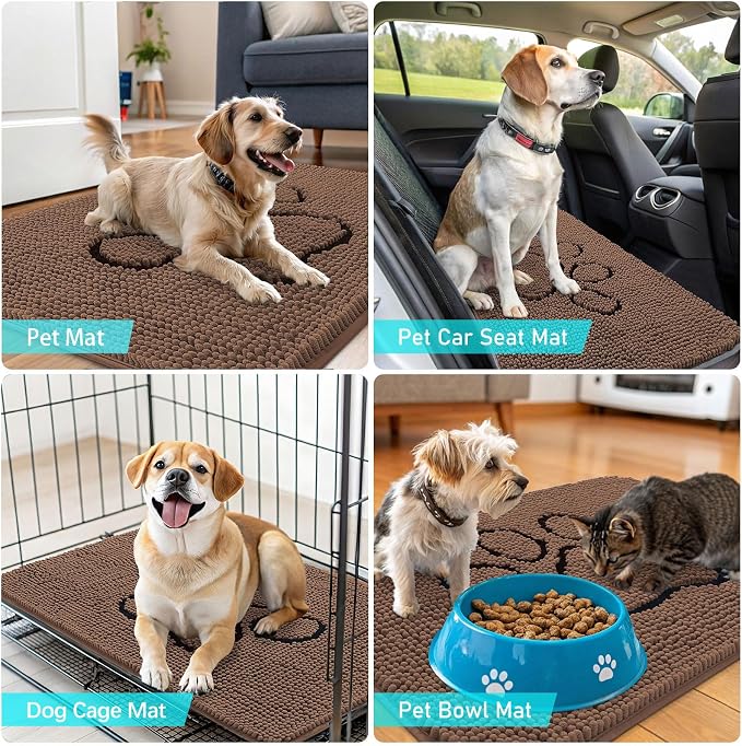 OLANLY Dog Door Mat for Muddy Paws 36x24, Paw Print Design Chenille Mud Mat | - Image 7