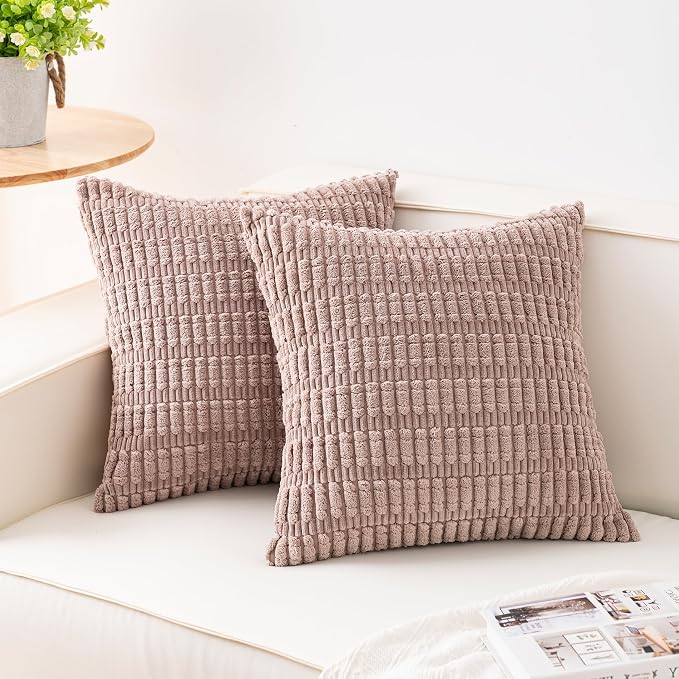 Pack of 2 Corduroy Decorative Throw Pillow Covers 20x20 Inch, Light Brown | by Unknown
