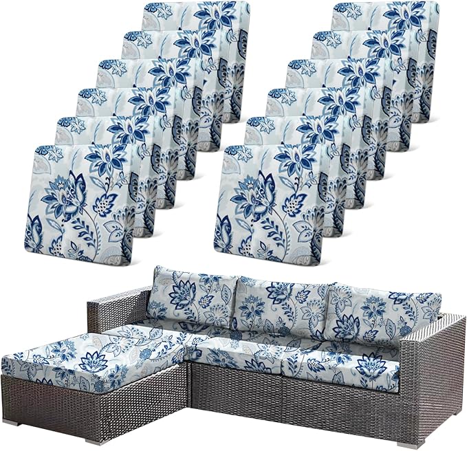 CALBODE 12pcs Floral Printed Stretchy Sofa Cushion Covers by CALBODE