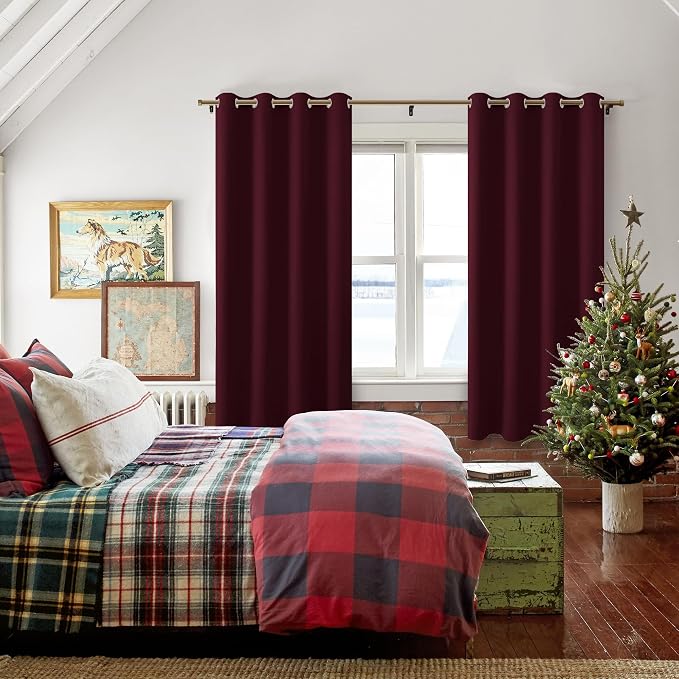 Blackout Curtains for Bedroom 52 x 63 Inch Length Burgundy 2 Panels | Thermal - Image 6