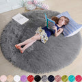 Amdrebio Grey Round Fluffy Area Rug 5Ft by Amdrebio