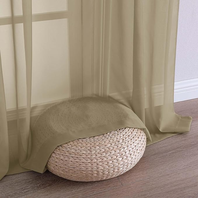 Chyhomenyc Taupe Sheer Curtains 63 Inches Long 2 Panels, Light Filtering Bright - Image 8