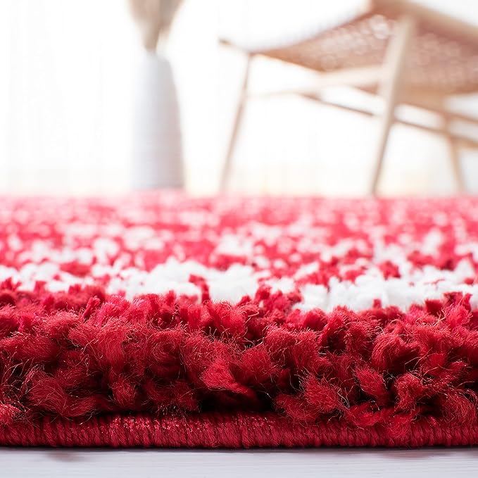 SAFAVIEH Arizona Shag Collection Area Rug - 5'1" x 7'6", Red & Ivory, Moroccan Design, Non-Shedding & Easy Care, 1.6-inch Thick Ideal for High Traffic Areas in Living Room, Bedroom (ASG741Q)