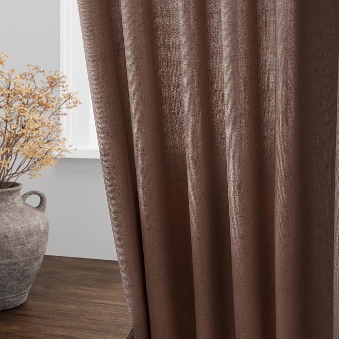 Mocha Mousse Curtains 120 Inches Long 2 Panels Set Back Tab Linen Loop Pocket - Image 4