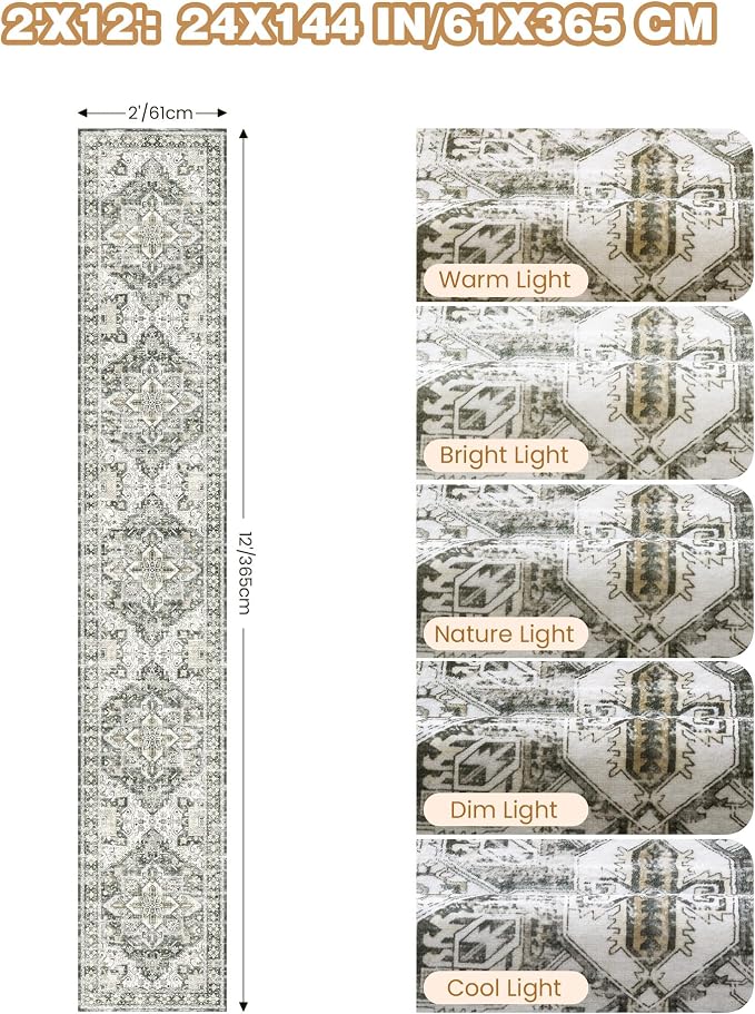 Hallway Runner Rug 2x12 Extra Long Washable Runner, Non Slip Runner - Image 2