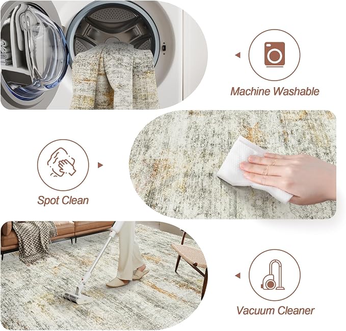 Soalmost 10x14 Area Rugs for Living Room Washable Rug Non-Slip Gray/Rust | - Image 4