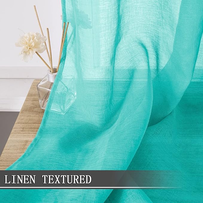 Tollpiz Short Sheer Curtain Linen Textured Bedroom Curtains Sheer Light - Image 2