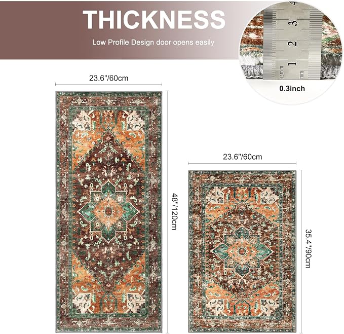 Yamaziot Washable Runner Rug Set of 2, Non-Slip Boho Hallway Kitchen Rug | - Image 2