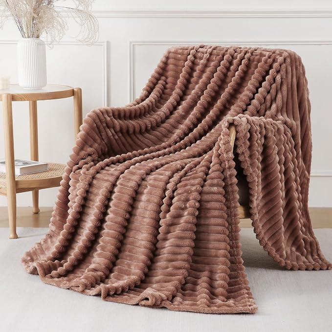 Chocolate Throw Blanket for Couch Sofa 60x80 inches Striped Design | Fleece by Unknown