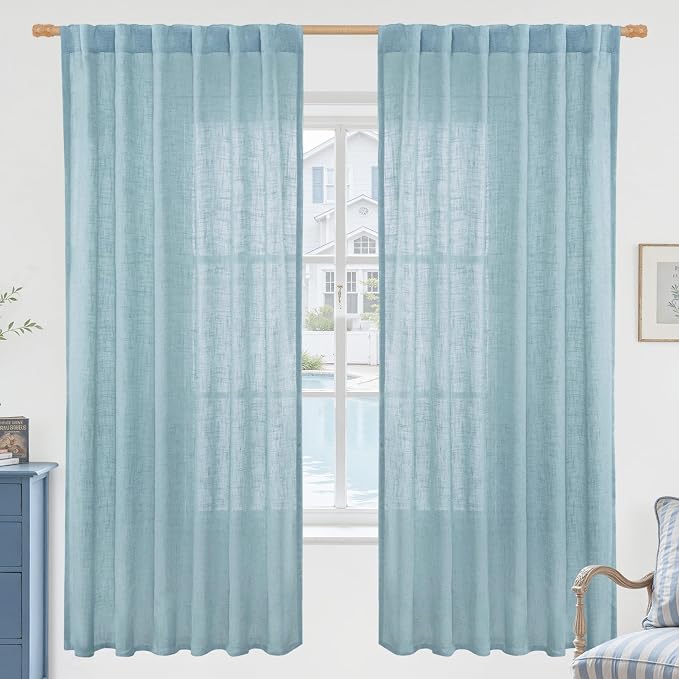 Stone Blue 72 inch Linen Textured Curtains by LAMIT