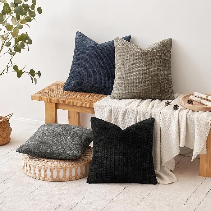 MIULEE Soft Decorative Chenille Pillow Covers Navy Grey 20x20 Pack of 4 | - Image 5
