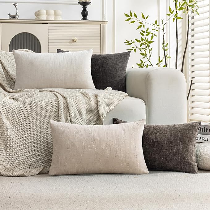 Set of 4 Soft Textured Decorative Throw Pillow Covers 12X20 Inch Cozy Farmhouse by Cozoomy