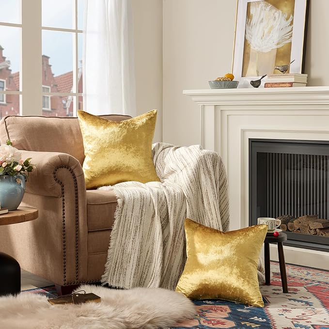 GIGIZAZA Gold Velvet Pillow Covers 18x18 Decorative Pillows Pack of 2 | Throw - Image 8