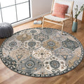 Lahome Moroccan Washable Round Area Rug, Soft Grey Vintage Round Rug 3ft | by Lahome