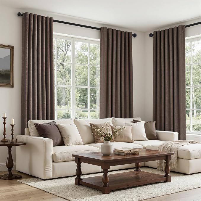 Topfinel Dark Brown 90 Inch Blackout Linen Curtains - Image 7