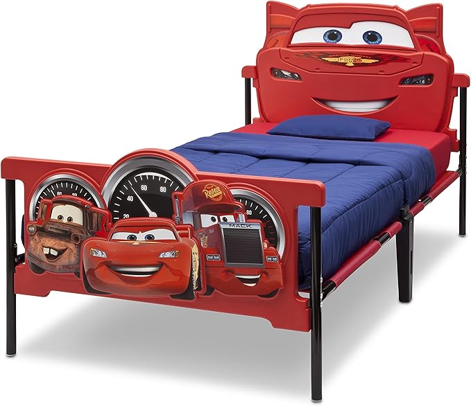 Delta Children Plastic 3D-Footboard Twin Bed, Disney/Pixar Cars Snooze 6 inch Memory Foam Twin Mattress (Bundle)