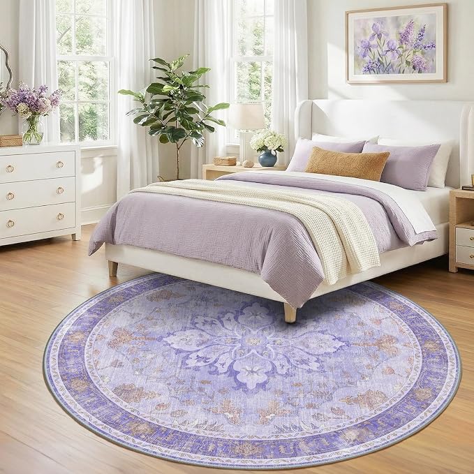 RELEANY Washable Area Rug, Round 8ft, Water Repellent, Pet Friendly, Vintage - Image 3