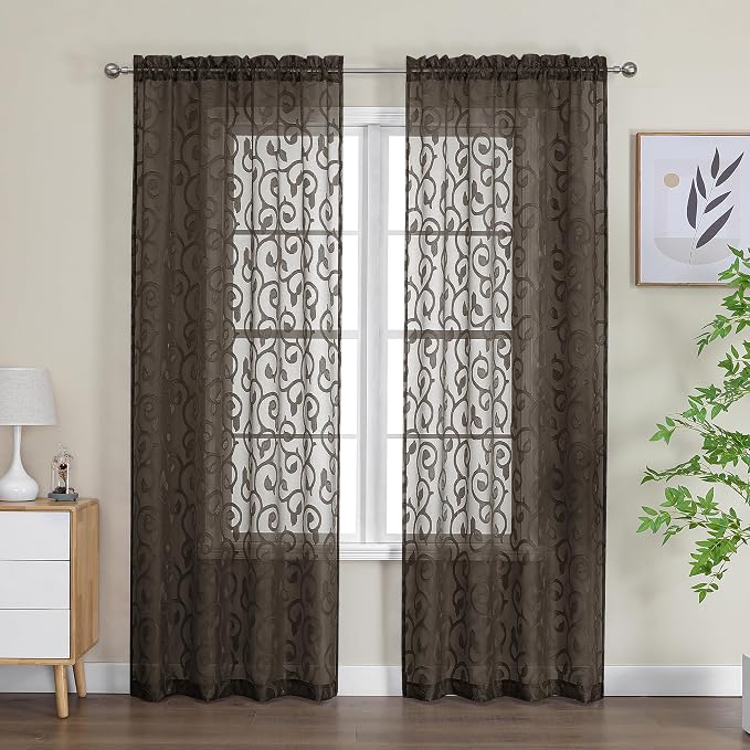 Furman Chocolate Sheer Curtains 84 inches Long - Image 2