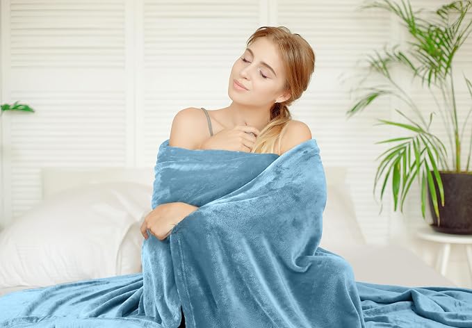 Utopia Bedding Soft Fleece Bed Blanket Twin Size Washed Blue | Microfiber Plush - Image 4