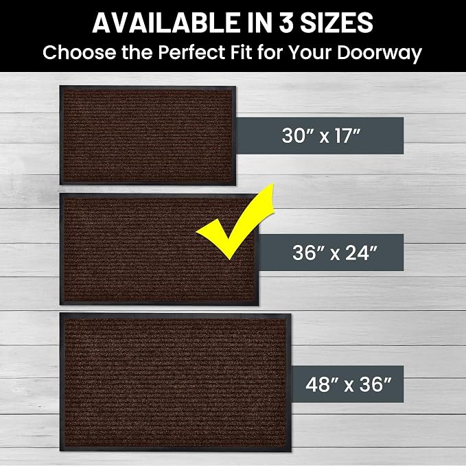 Front Door Mat, Indoor Outdoor Welcome Entryway Doormat, 36x24 Dark Brown | - Image 3
