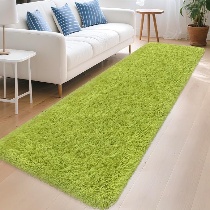 2x8 Bedside Area Rugs for Bedroom Soft Fluffy Shag Green Rug for Hallway - Image 3