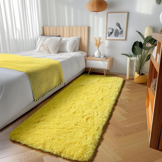 Yellow Runner Rugs for Bedroom Living Room, Fluffy 2x6 Bedside Area Rug | - Image 5