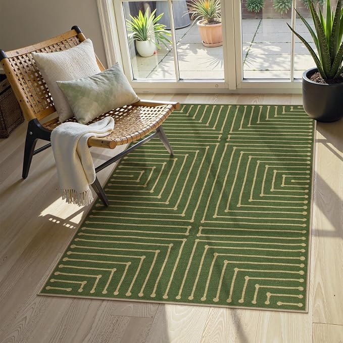 Lahome Green 3x5 Outdoor Rug for Entryway, Rhombus Easy Jute Frotn Porch Rug | by Lahome