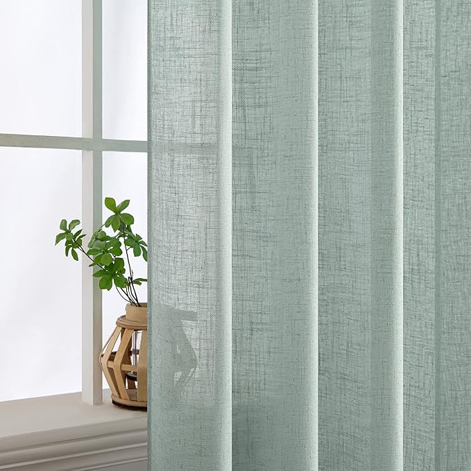 MIULEE Aqua Blue Linen Curtains 52x54 Inch 2 Panels - Image 5